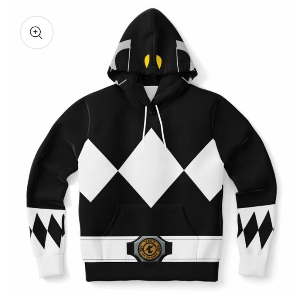 NWT Adult MMPR 'Black Ranger' Pullover Hoodie M‎ Y82